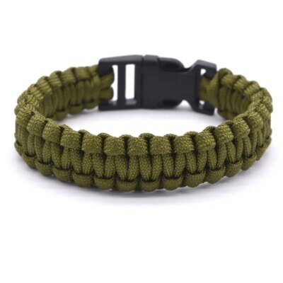 Bracelet tressé en plastique pour voyage en plein air et camping, paracorde de survie, filtre fin, vert armée