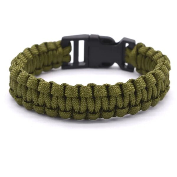 Bracelet tressé en plastique pour voyage en plein air et camping, paracorde de survie, filtre fin, vert armée