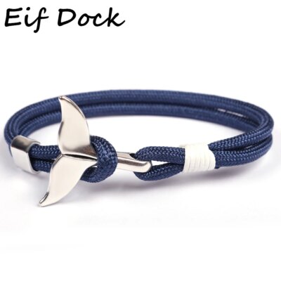 Bracelet ancre queue de requin pour hommes et femmes, corde en Nylon bleu foncé, chaîne paracorde, à la mode