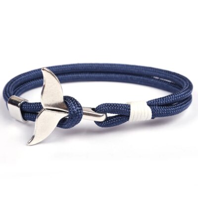 Bracelet ancre queue de requin pour hommes et femmes, corde en Nylon bleu foncé, chaîne paracorde, à la mode