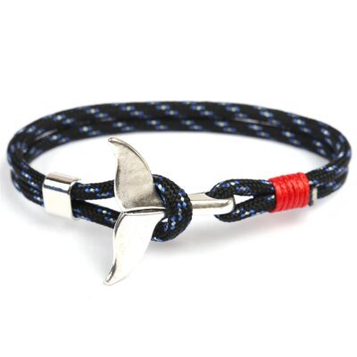 Bracelet ancre queue de requin pour hommes et femmes, corde en Nylon bleu foncé, chaîne paracorde, à la mode