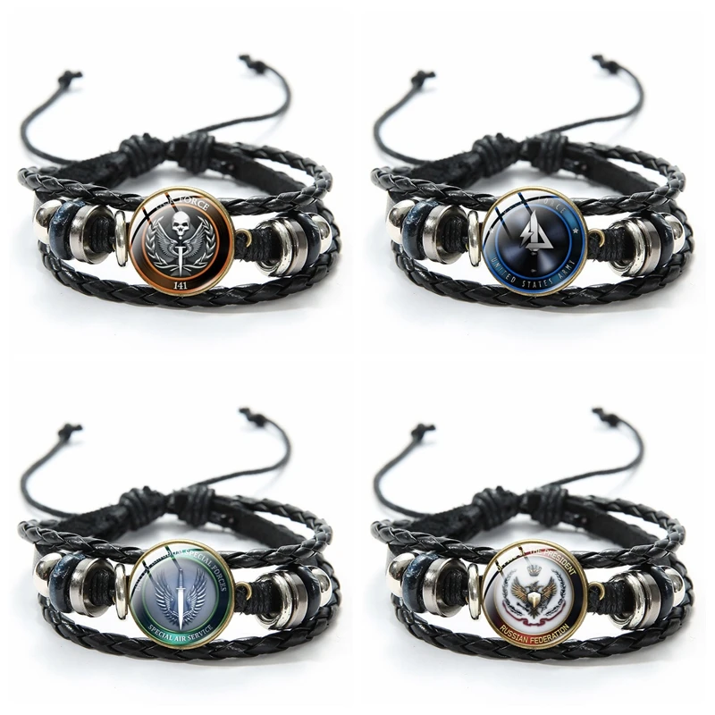 Bracelet Punk en cuir avec dôme en verre, pour les forces spéciales américaines – Image 6