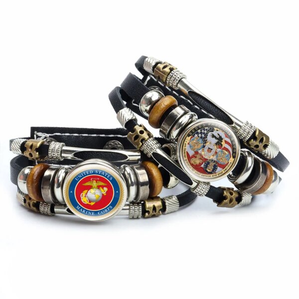 Bracelets en cuir USMC Army Danemark ge Military United States Marine Corps pour hommes et femmes – Image 3
