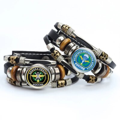 Bracelets en cuir tressé de l'armée russe, troupes de communication militaire