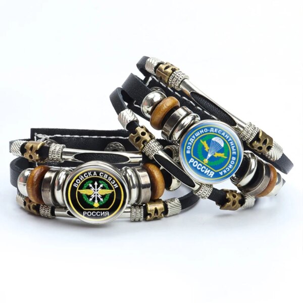 Bracelets en cuir tressé de l'armée russe, troupes de communication militaire – Image 2
