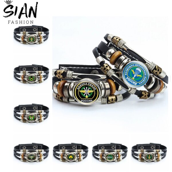 Bracelets en cuir tressé de l'armée russe, troupes de communication militaire