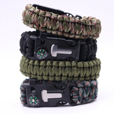 Paracorde de survie militaire multifonction, 4mm, bracelet d'extérieur, grattoir, sifflet, outils 550