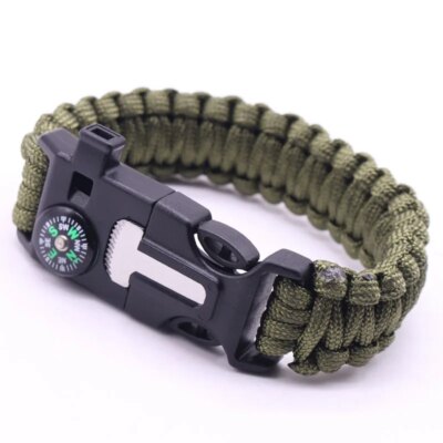 Bracelet tressé en plastique pour voyage en plein air et camping, paracorde de survie, filtre fin, vert armée