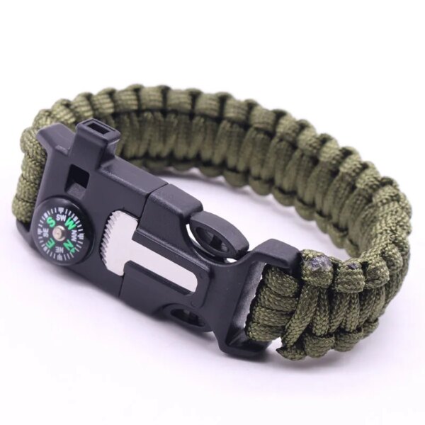 Bracelet tressé en plastique pour voyage en plein air et camping, paracorde de survie, filtre fin, vert armée – Image 2