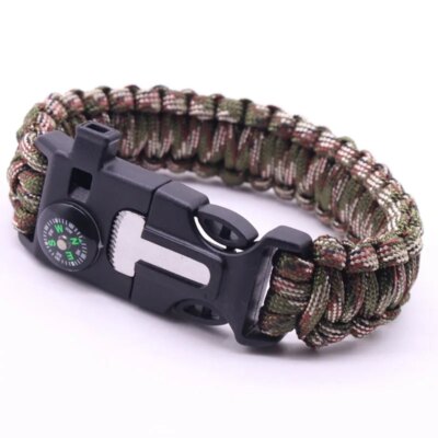 Bracelet tressé en plastique pour voyage en plein air et camping, paracorde de survie, filtre fin, vert armée