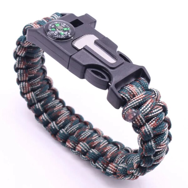 Bracelet tressé en plastique pour voyage en plein air et camping, paracorde de survie, filtre fin, vert armée – Image 4