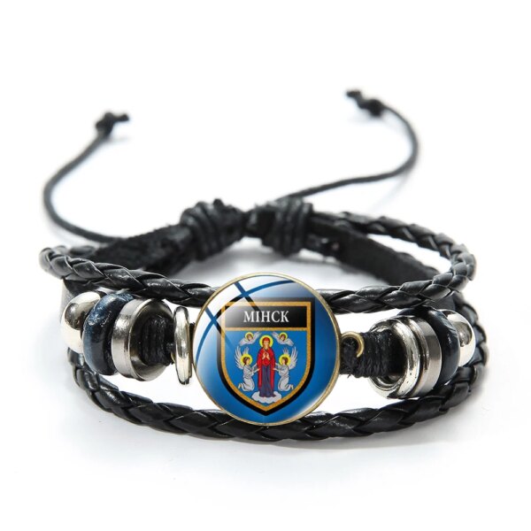 Bracelet en cuir multicouche Minsk Symdangers, bijoux faits à la main, verre breton, bracelets strucréglables – Image 3