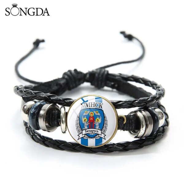 Bracelet en cuir multicouche Minsk Symdangers, bijoux faits à la main, verre breton, bracelets strucréglables