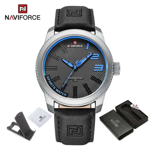 NAVIFORCE – montre-bracelet en cuir pour hommes, montre-bracelet de sport militaire