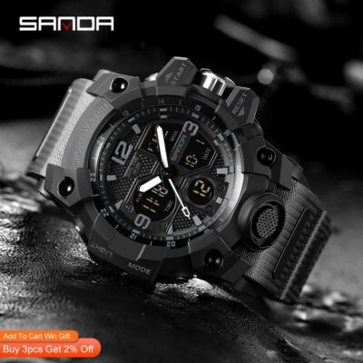 SANDA-Montre de sport militaire étanche pour homme, montre-bracelet à quartz, horloge antichoc