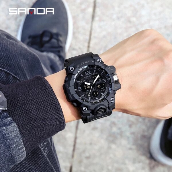 SANDA-Montre de sport militaire étanche pour homme, montre-bracelet à quartz, horloge antichoc – Image 3