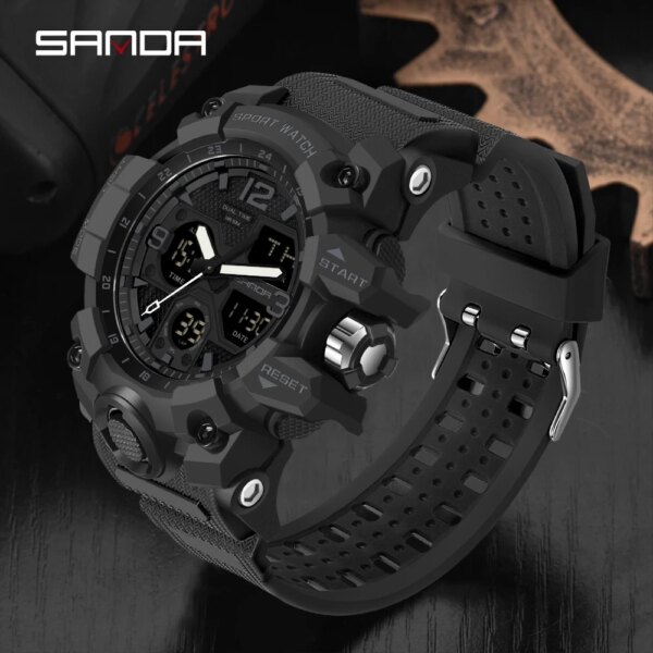 SANDA-Montre de sport militaire étanche pour homme, montre-bracelet à quartz, horloge antichoc