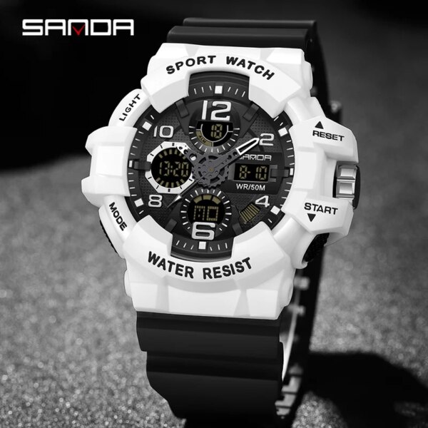 SANDA-Montre Militaire G-Style pour Homme, Montre-Bracelet Électronique Étanche, dehors