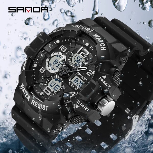 SANDA-Montre Militaire G-Style pour Homme, Montre-Bracelet Électronique Étanche, dehors