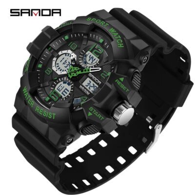 SANDA-Montre Militaire G-Style pour Homme, Montre-Bracelet Électronique Étanche, dehors
