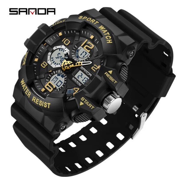 SANDA-Montre Militaire G-Style pour Homme, Montre-Bracelet Électronique Étanche, dehors
