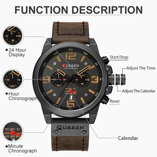 Curren — Montres de luxe pour homme, chronographes étanches, plusieurs styles – Image 3