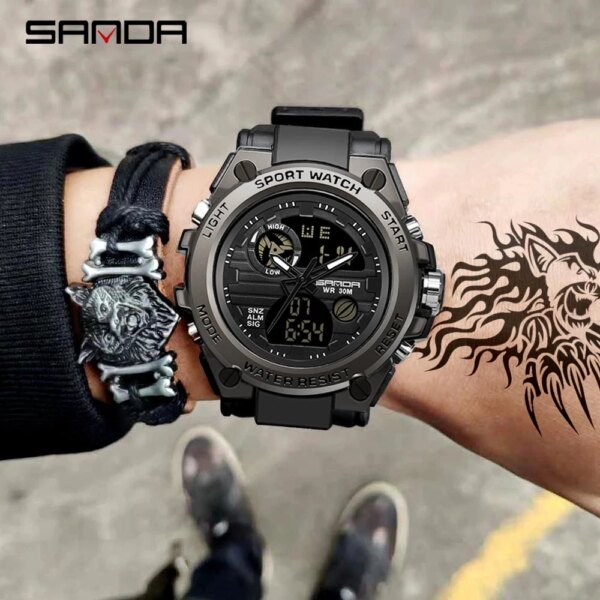 SANDA-Montre à quartz militaire étanche pour homme, montres de sport pour homme, marque supérieure