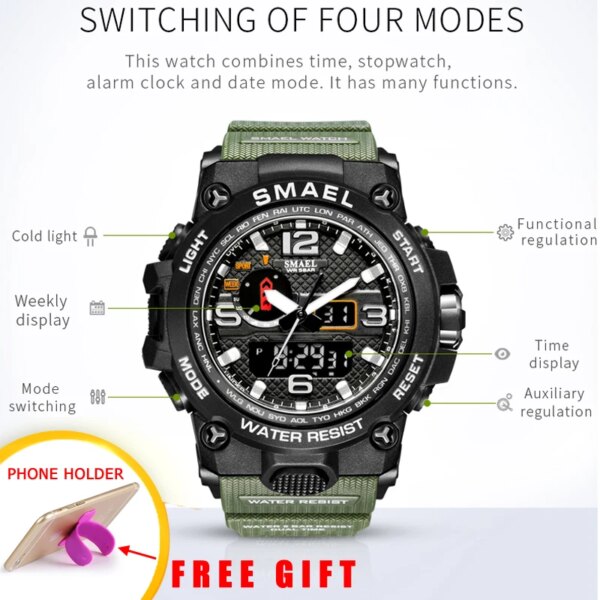SMAEL – montres de sport pour hommes, double affichage analogique numérique LED – Image 6