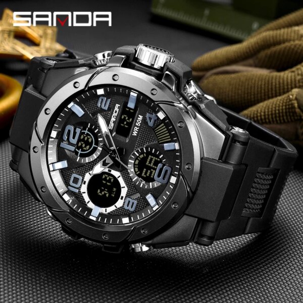 Montre de sport à quartz étanche pour homme, marque supérieure, luxe, militaire, choc masculin, horloge