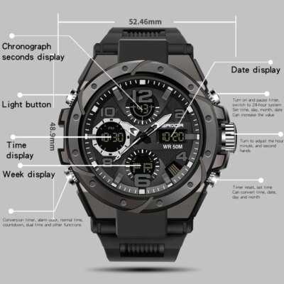 Montre de sport à quartz étanche pour homme, marque supérieure, luxe, militaire, choc masculin, horloge