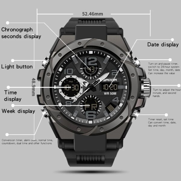 Montre de sport à quartz étanche pour homme, marque supérieure, luxe, militaire, choc masculin, horloge – Image 5