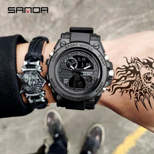 SANDA – Montre de sport à bracelet de marque style G, accessoire de poignet numérique antichoc – Image 4