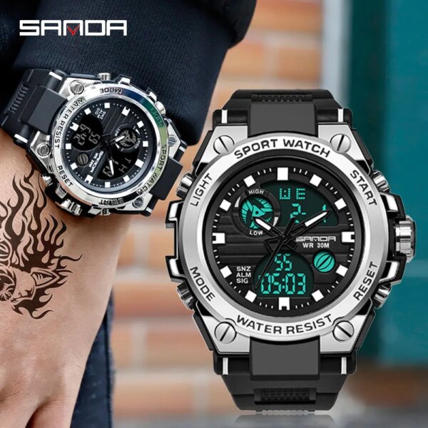 SANDA – Montre de sport à bracelet de marque style G, accessoire de poignet numérique antichoc – Image 6
