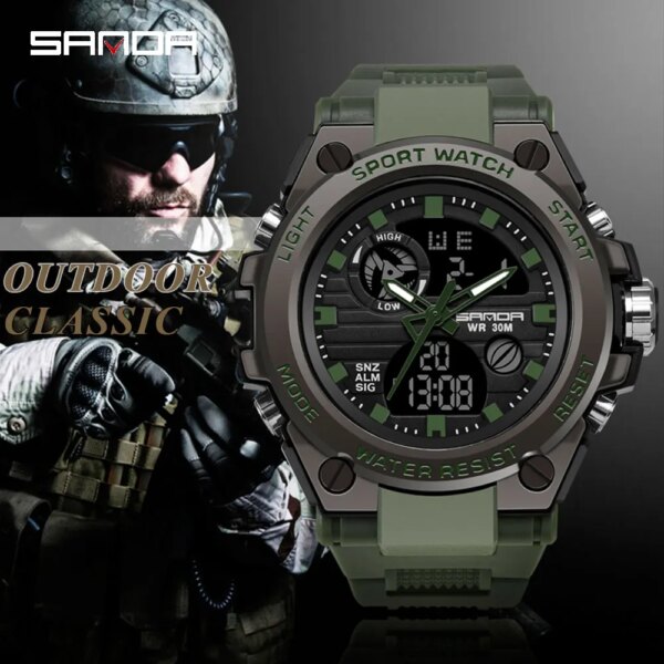 SANDA – Montre de sport à bracelet de marque style G, accessoire de poignet numérique antichoc