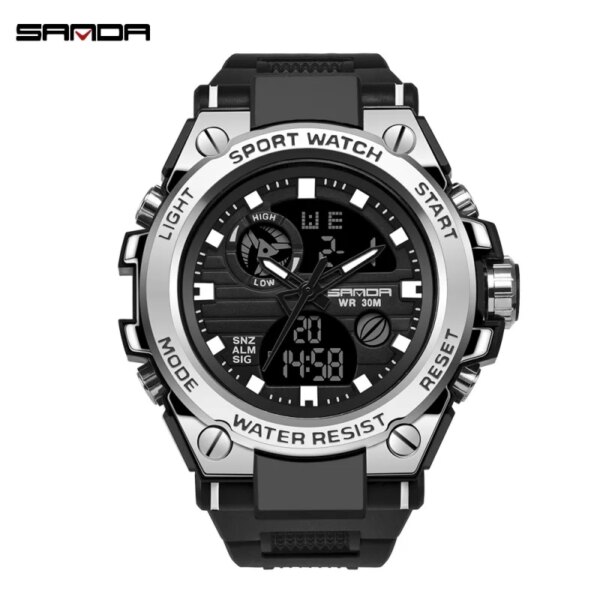 SANDA – Montre de sport à bracelet de marque style G, accessoire de poignet numérique antichoc – Image 2