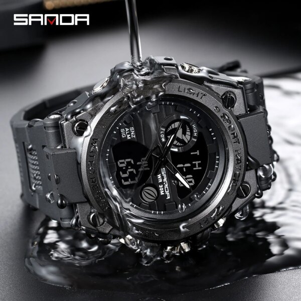 SANDA – Montre de sport à bracelet de marque style G, accessoire de poignet numérique antichoc – Image 3