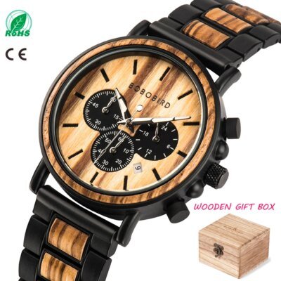 12205-64e798.jpg BOBO oiseau montre en bois hommes erkek kol saati luxe élégant bois montres chronographe militaire