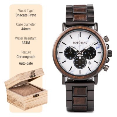BOBO oiseau montre en bois hommes erkek kol saati luxe élégant bois montres chronographe militaire