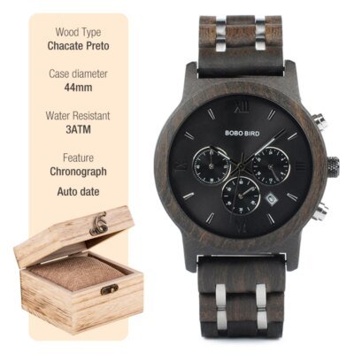 BOBO oiseau montre en bois hommes erkek kol saati luxe élégant bois montres chronographe militaire