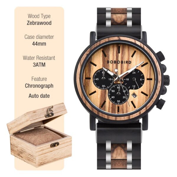 BOBO oiseau montre en bois hommes erkek kol saati luxe élégant bois montres chronographe militaire