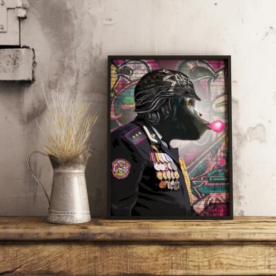 Affiche murale d'art militaire d'animaux drôles, impression sur toile, peinture murale, discuter, girafe, léopard, gérer pour décor de salon