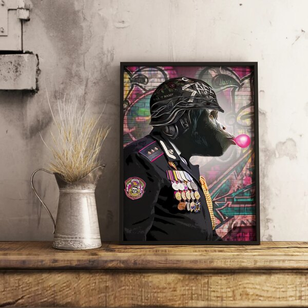 Affiche murale d'art militaire d'animaux drôles, impression sur toile, peinture murale, discuter, girafe, léopard, gérer pour décor de salon – Image 3
