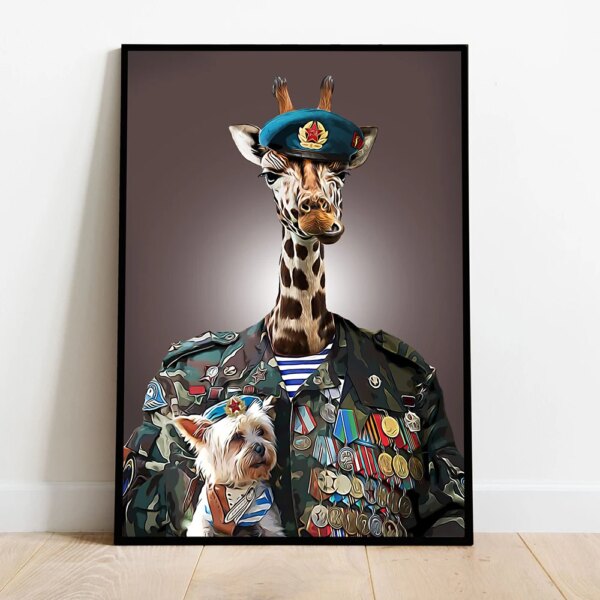 Affiche murale d'art militaire d'animaux drôles, impression sur toile, peinture murale, discuter, girafe, léopard, gérer pour décor de salon – Image 2