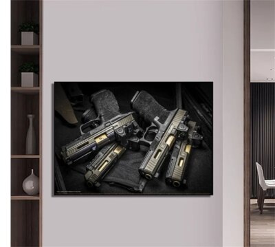 13102-78d4e5.jpg Airsoft Power – affiche militaire pistolet automatique, impression sur toile, peinture murale