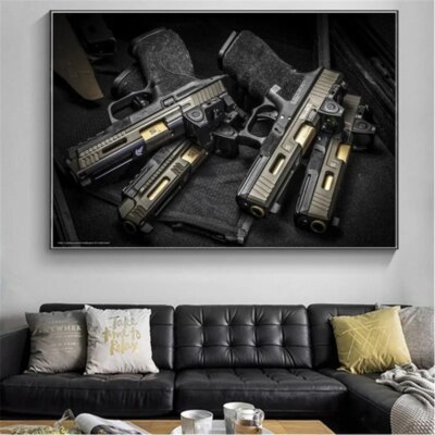 13102-b3ff9c.jpg Airsoft Power – affiche militaire pistolet automatique, impression sur toile, peinture murale