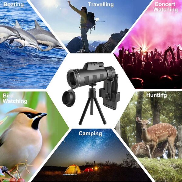 Télescope de poche monoculaire professionnel avec trépied, jumelles injustes, voyage, vacances, cadeau, 40x60 – Image 6