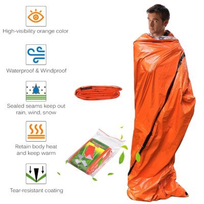 Abri de tente de survie d'urgence étanche avec sac de couchage, poncho de pluie