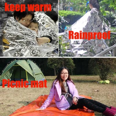 Couverture thermique coupe-vent imperméable en aluminium, kit de sauvetage militaire