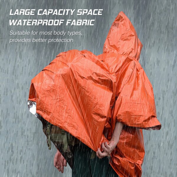 Poncho de Pluie d'Urgence, Couverture Thermique, Météo Verde, Survie en Plein Air – Image 5