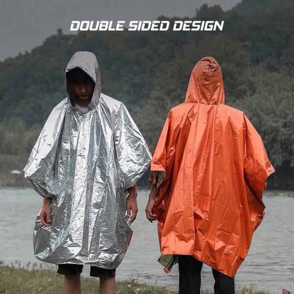 Poncho de Pluie d'Urgence, Couverture Thermique, Météo Verde, Survie en Plein Air – Image 6